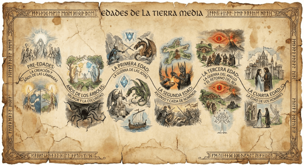Línea temporal de las Edades de la Tierra Media con los libros correspondientes