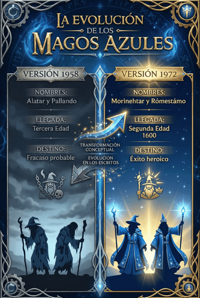 Evolución de los Magos Azules: de Alatar y Pallando (1958) a Morinehtar y Rómestámo (1972)