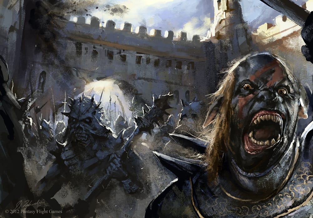 Uruk-hai de Saruman asaltando Cuernavilla, ilustración de Darek Zabrocki para El Señor de los Anillos