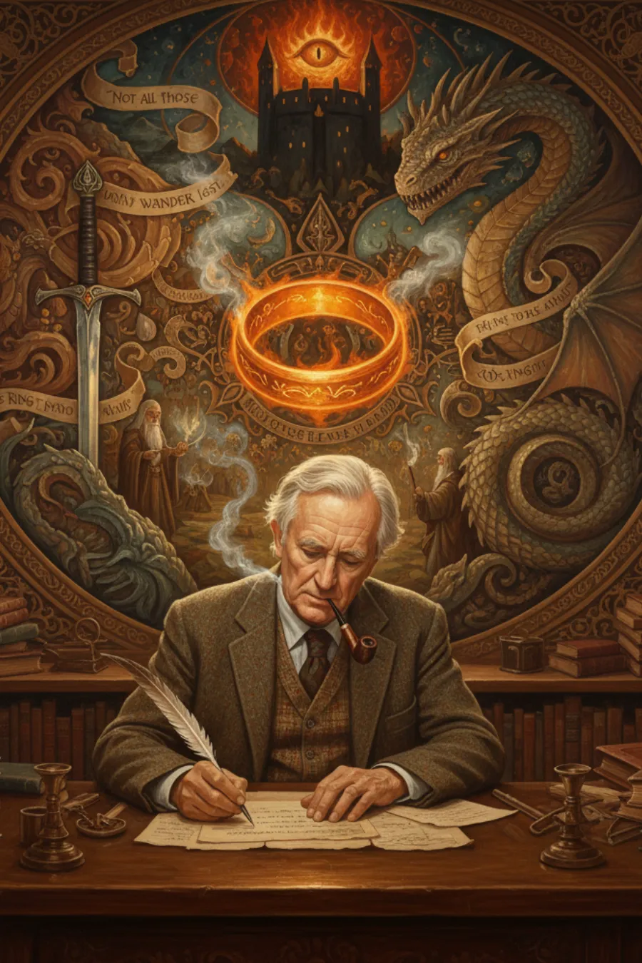J. R. R. Tolkien en su estudio